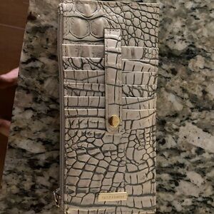 Brahmin Croc Embossed Clutch in Cream and Gold